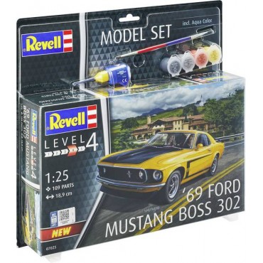 KIT PARA MONTAR REVELL 67025 MODEL SET FORD MUSTANG BOSS 302 1969 1/25 COMPLETO COM TINTAS COLA E PINCEL REV67025